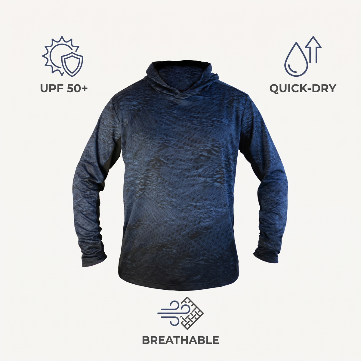 UPF 50+ Hooded Sun Jersey — Navy — features
