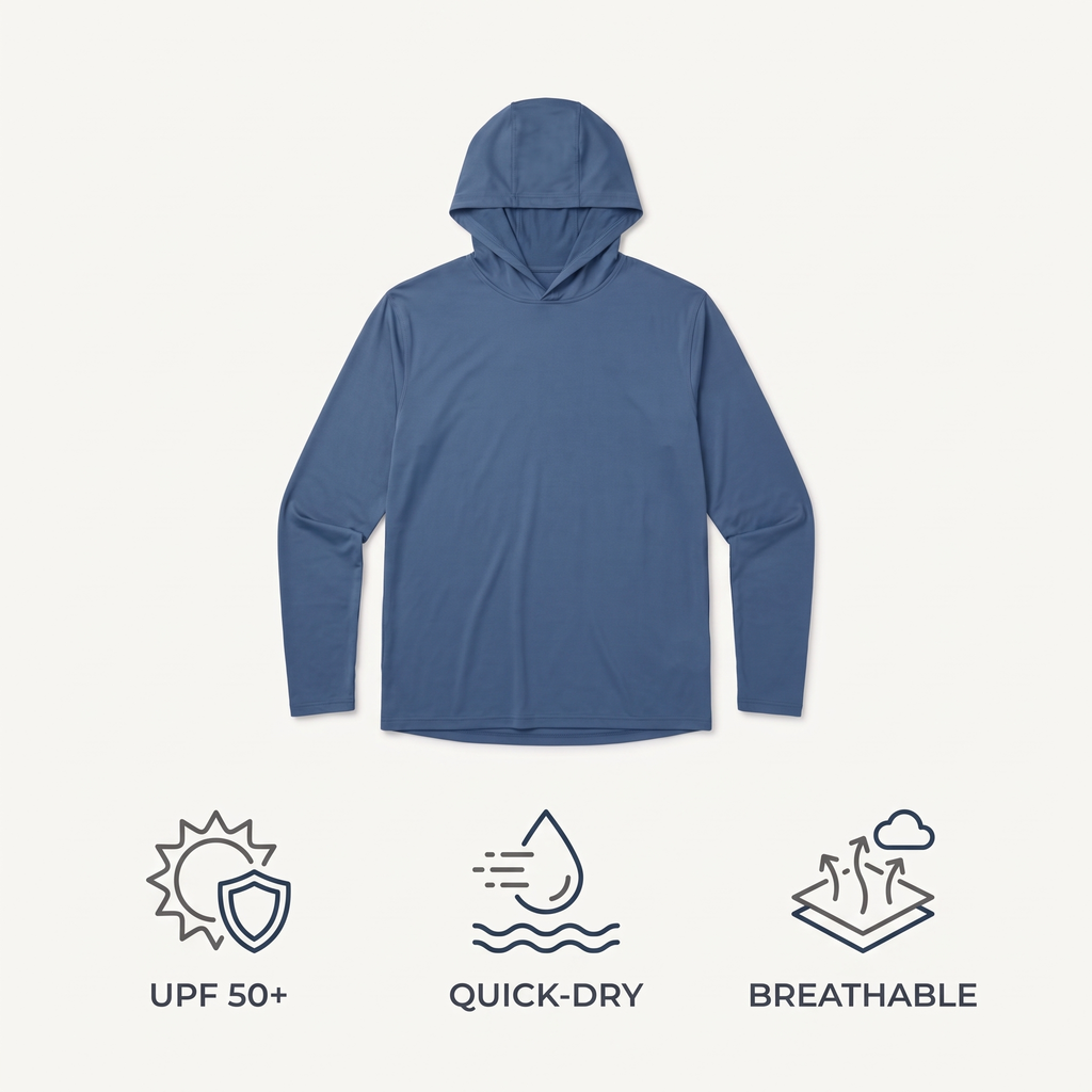 UPF 50+ Performance Sun Hoodie — Navy — features