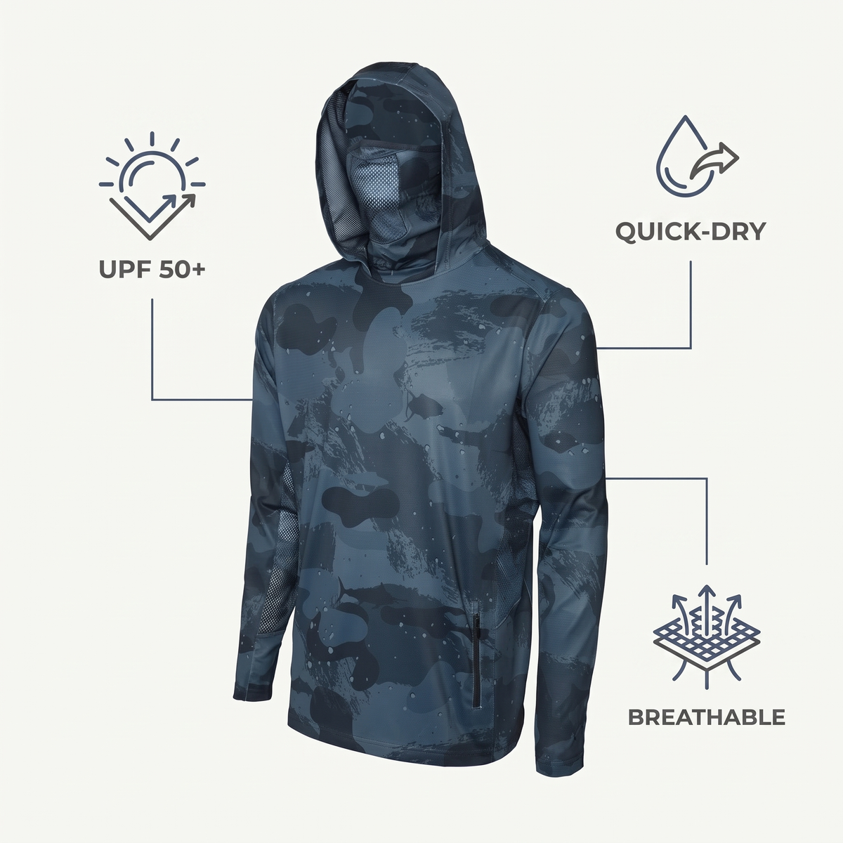 UPF 50+ Technical Hooded Sun Shirt — Brush Camo — features