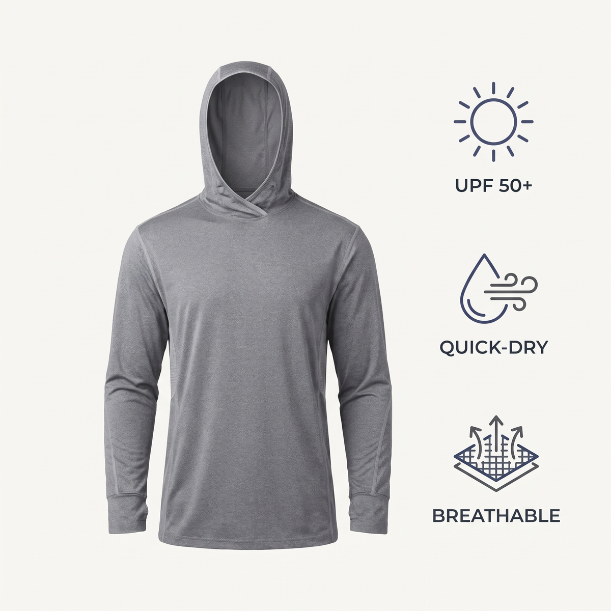 UPF 50+ Performance Sun Hoodie — Grey — features