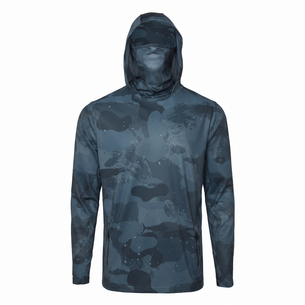 UPF 50+ Technical Hooded Sun Shirt — Brush Camo — studio view