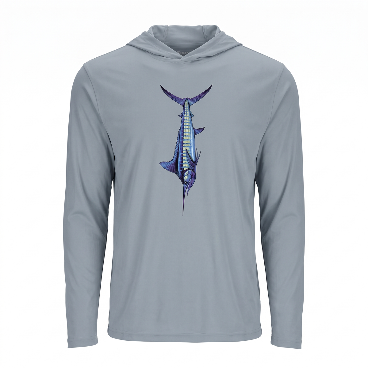 UPF 50+ Blue Marlin Hooded Sun Shirt — studio view