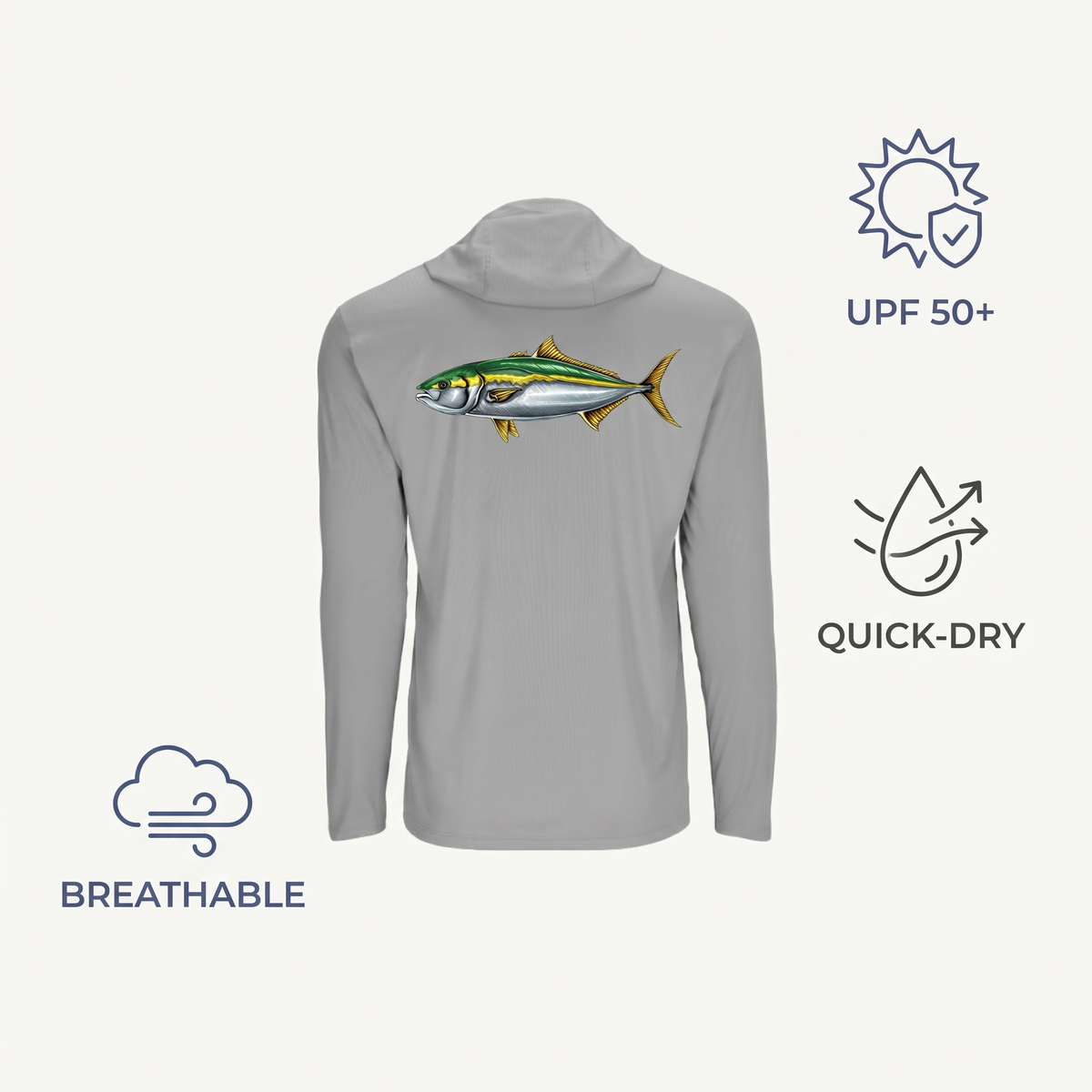 UPF 50+ Kingfish Hooded Sun Shirt — features