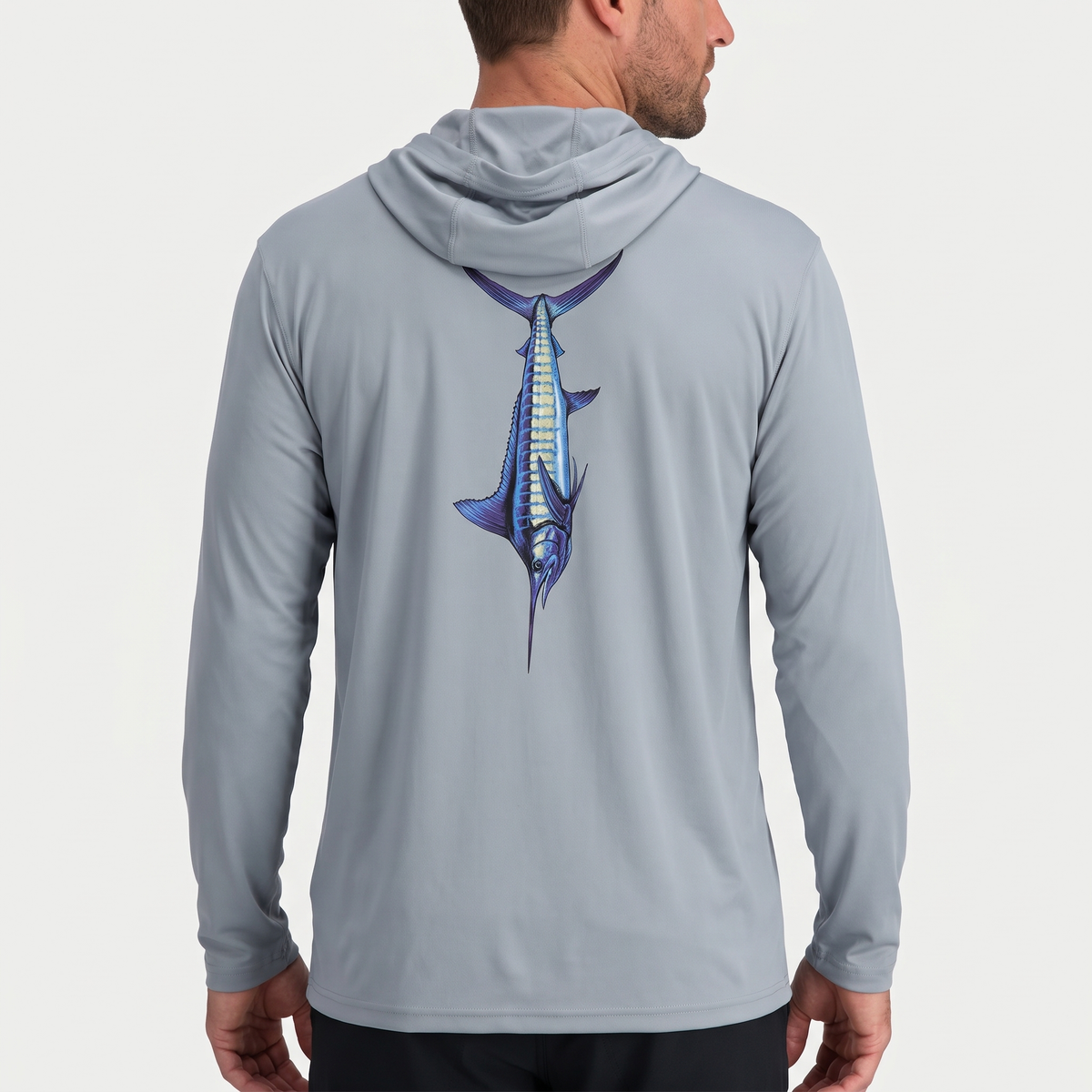 UPF 50+ Blue Marlin Hooded Sun Shirt — product hero