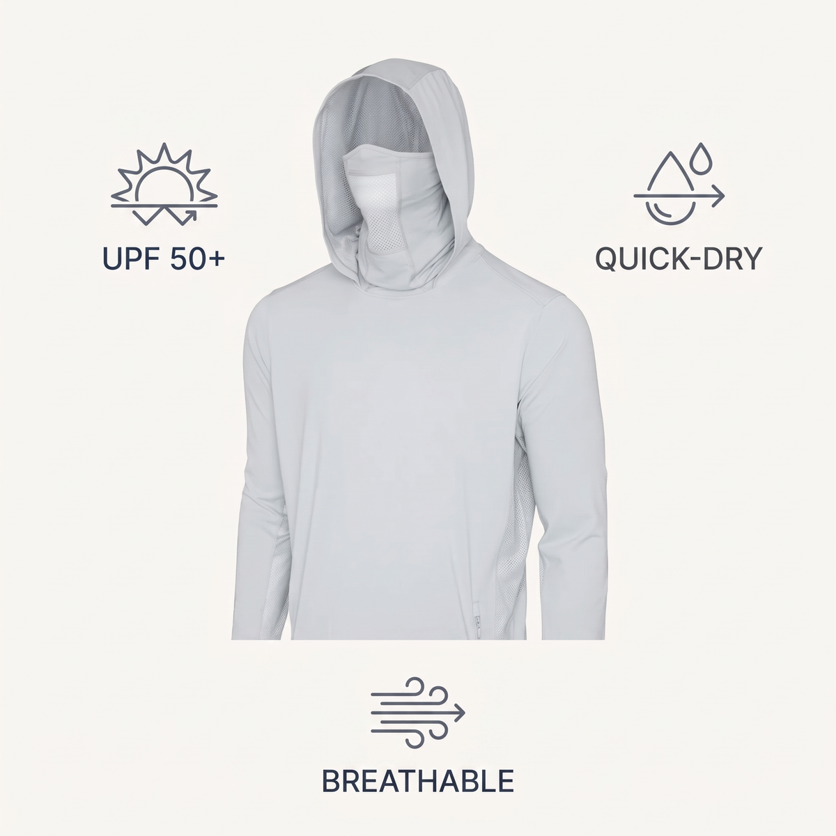 UPF 50+ Solid Hooded Sun Shirt — Slate — features