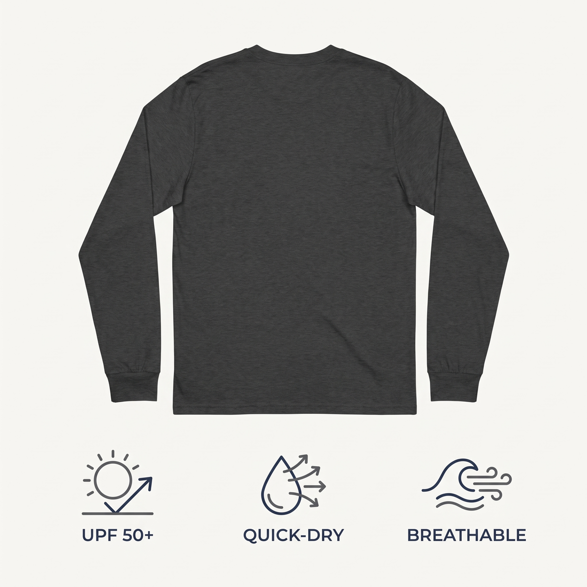 UPF 50+ Long-Sleeve Sun Tee — Charcoal Heather — features