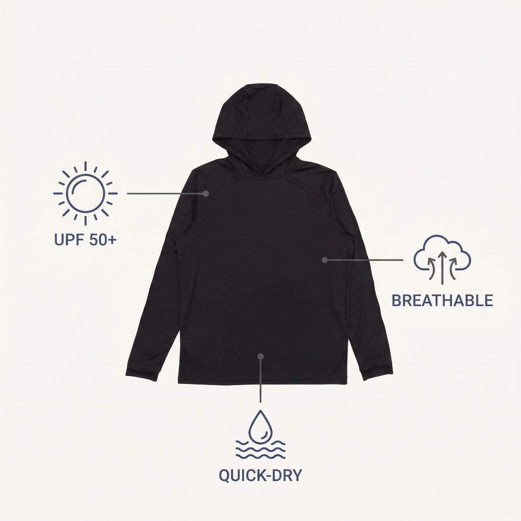 UPF 50+ Hooded Sun Shirt — Black — features