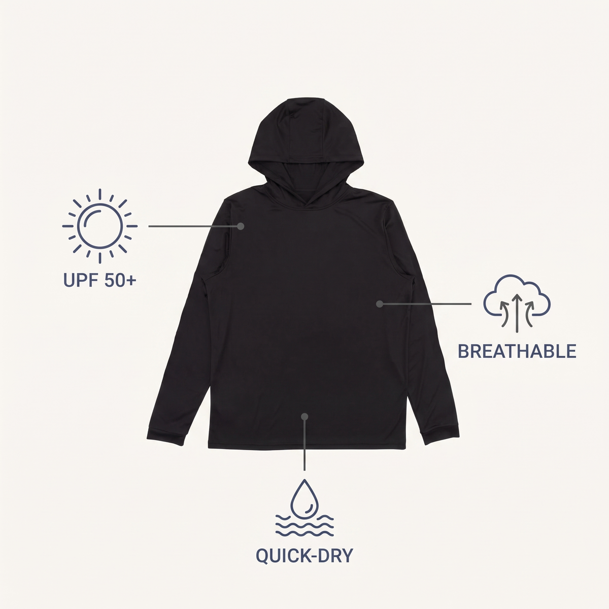 UPF 50+ Hooded Sun Shirt — Black — features