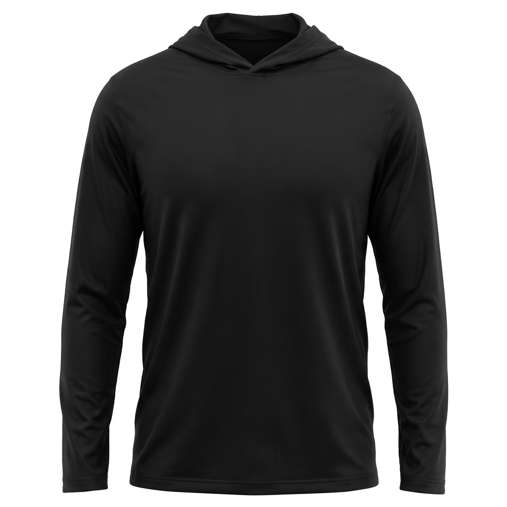 UPF 50+ Hooded Sun Shirt — Black — studio view