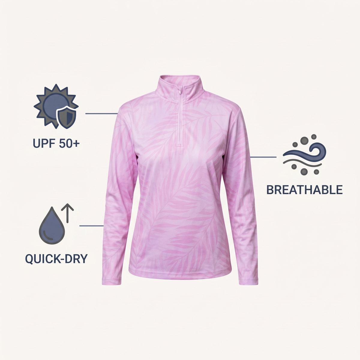 Women's UPF 50+ Collared Sun Jersey — Rose — features