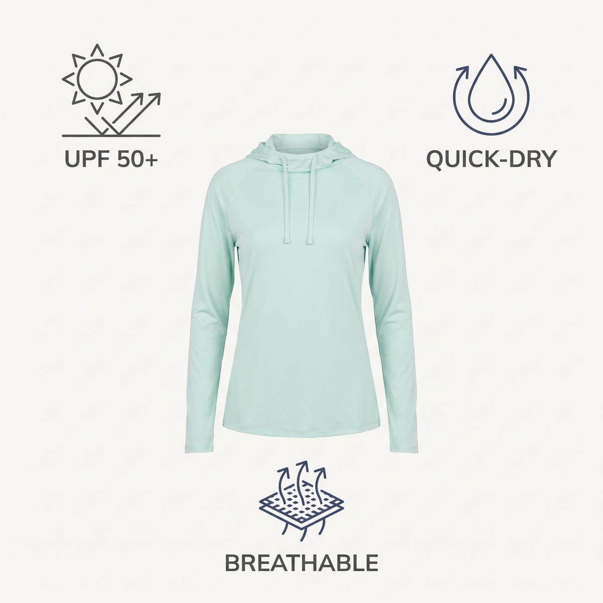 Women's UPF 50+ Hooded Sun Shirt — Seafoam — features