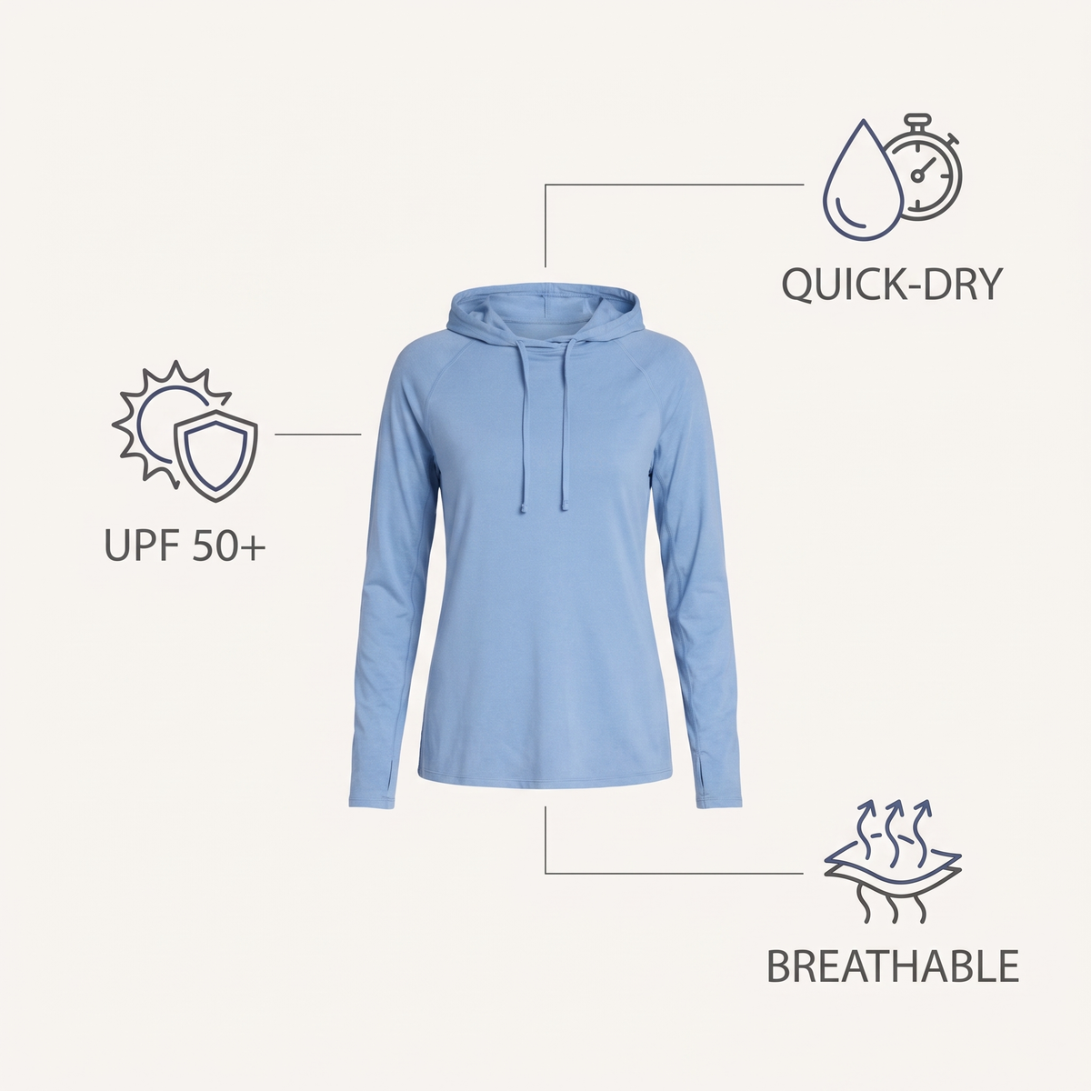 Women's UPF 50+ Hooded Sun Shirt — Marine Blue — features