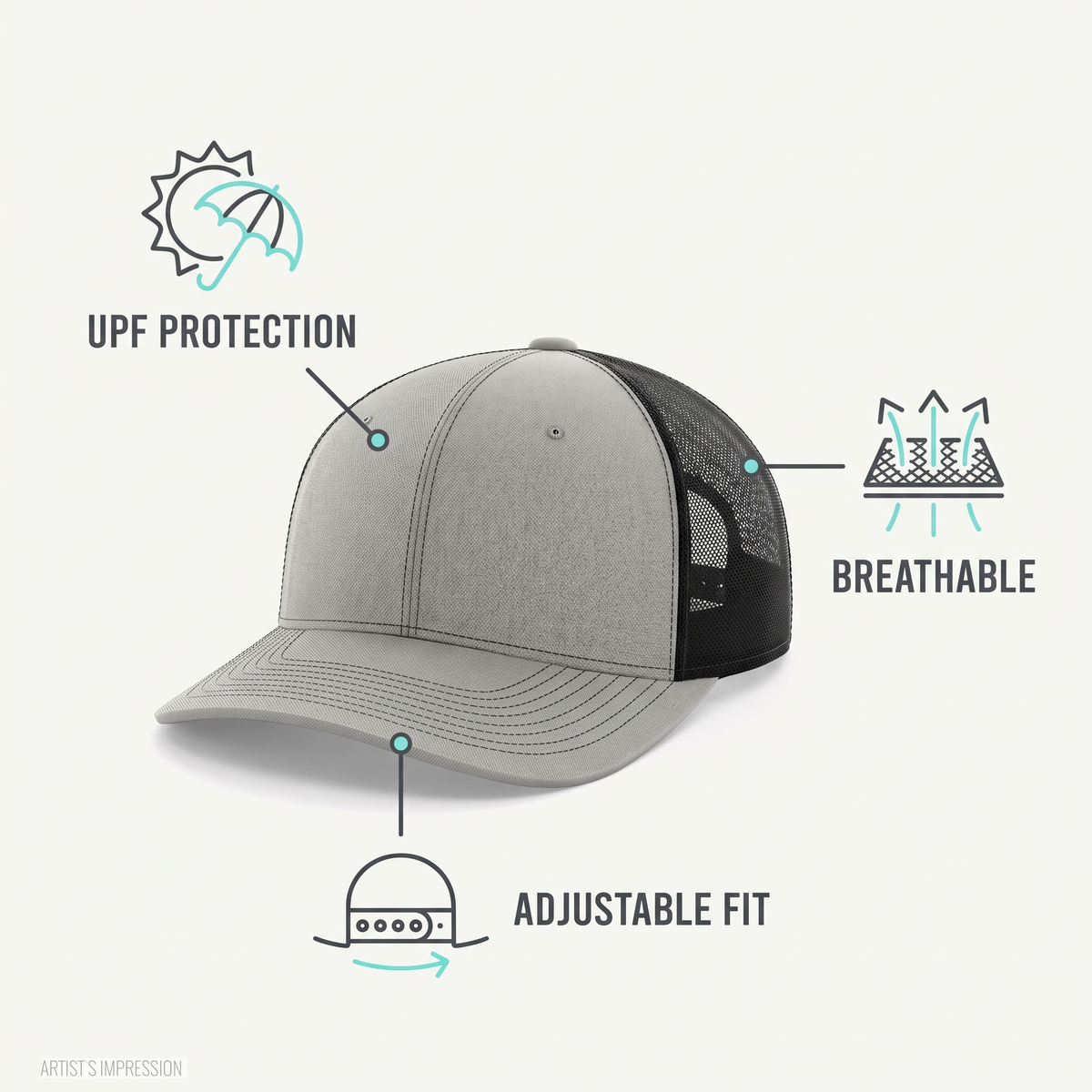 Signature Trucker Cap — Grey/Blue — features