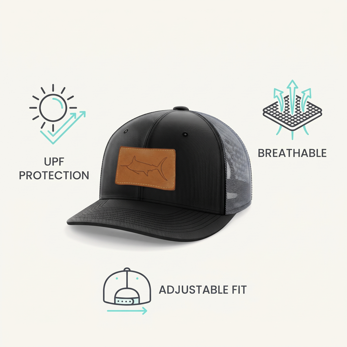 Marlin Patch Trucker Cap — Black — features