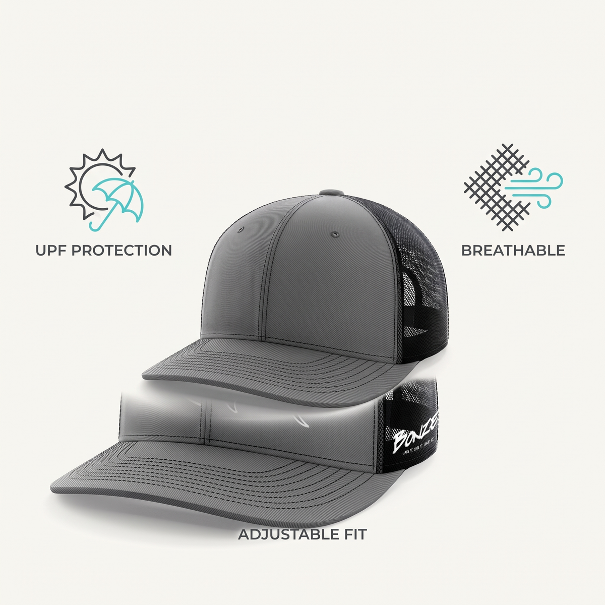 Marlin Trucker Cap — Grey — features