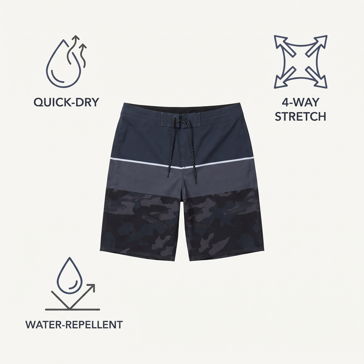 Utility Boardshorts — Black — features