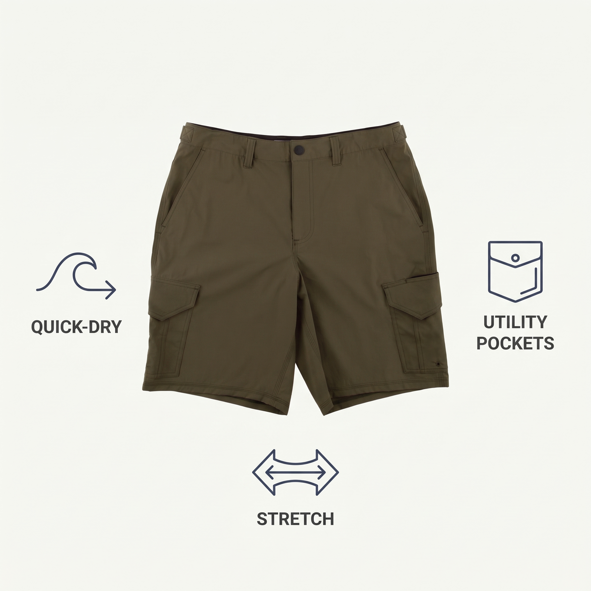 Cargo Fishing Shorts — Military — features