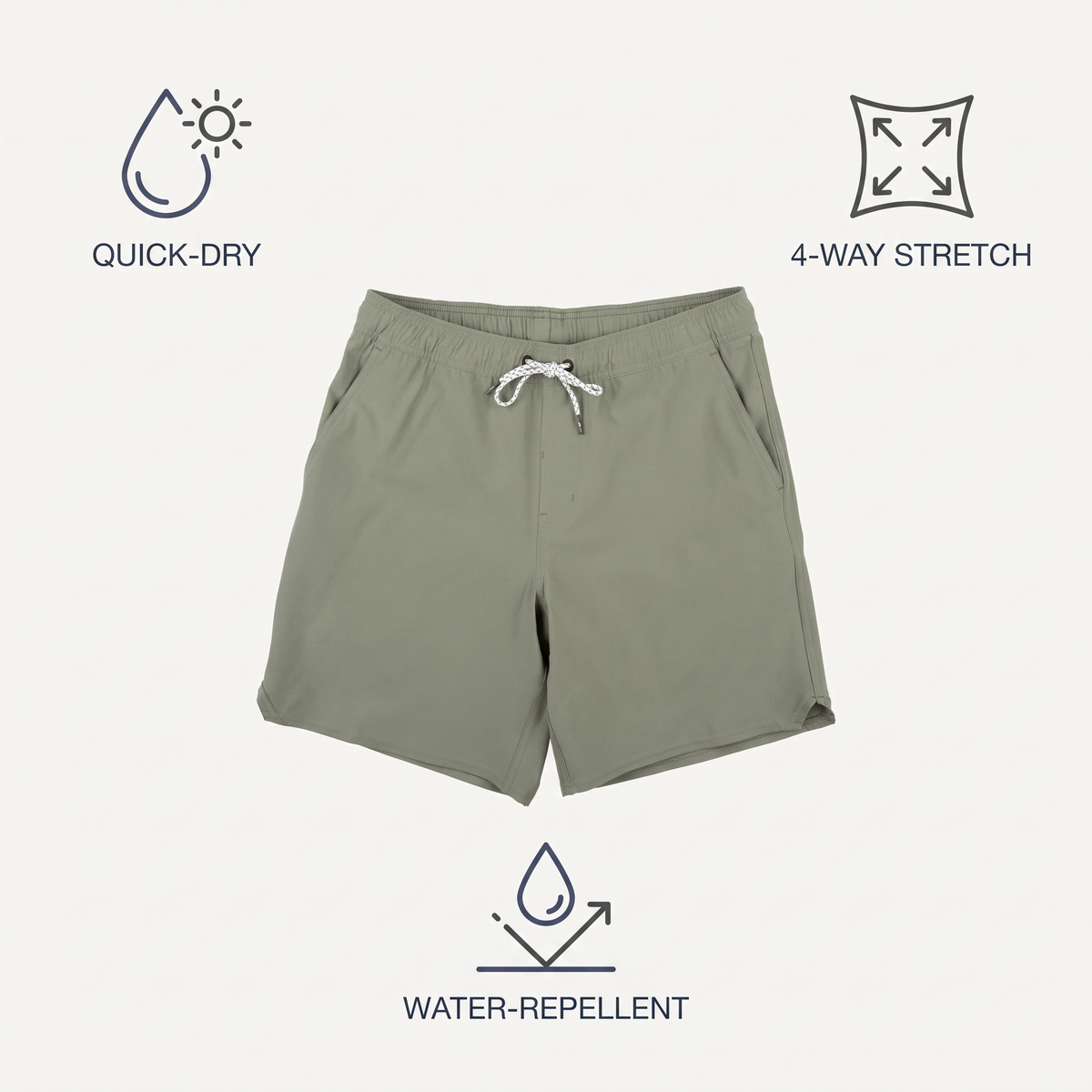 Elastic Boardshorts — Vintage Military — features