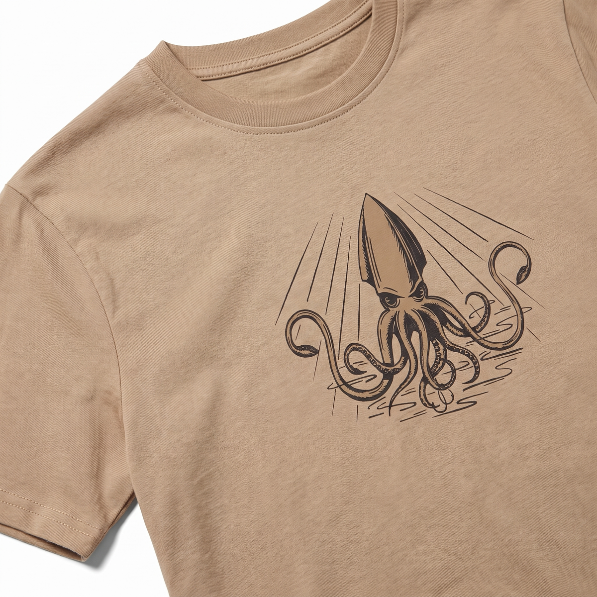 Squid Graphic Fishing Tee — Tan — detail