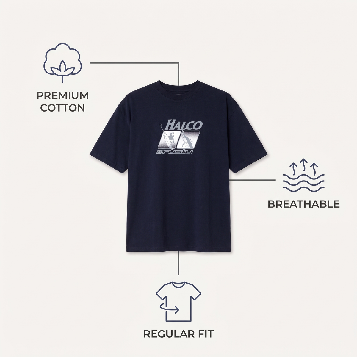 Fishing Tee — Navy — features