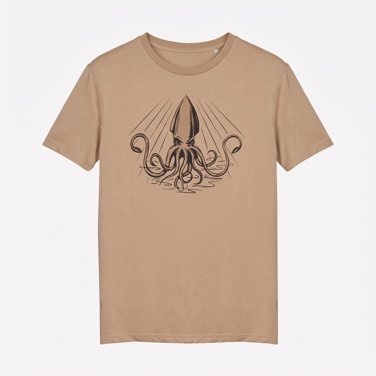 Squid Graphic Fishing Tee — Tan — studio view