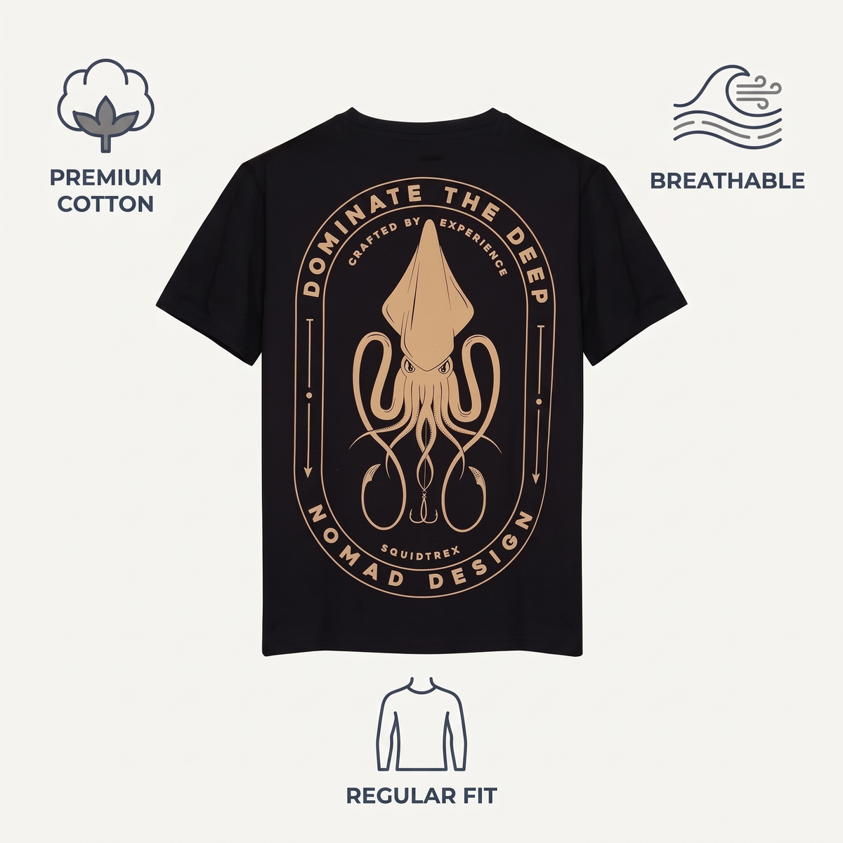 Squid Graphic Fishing Tee — Black — features