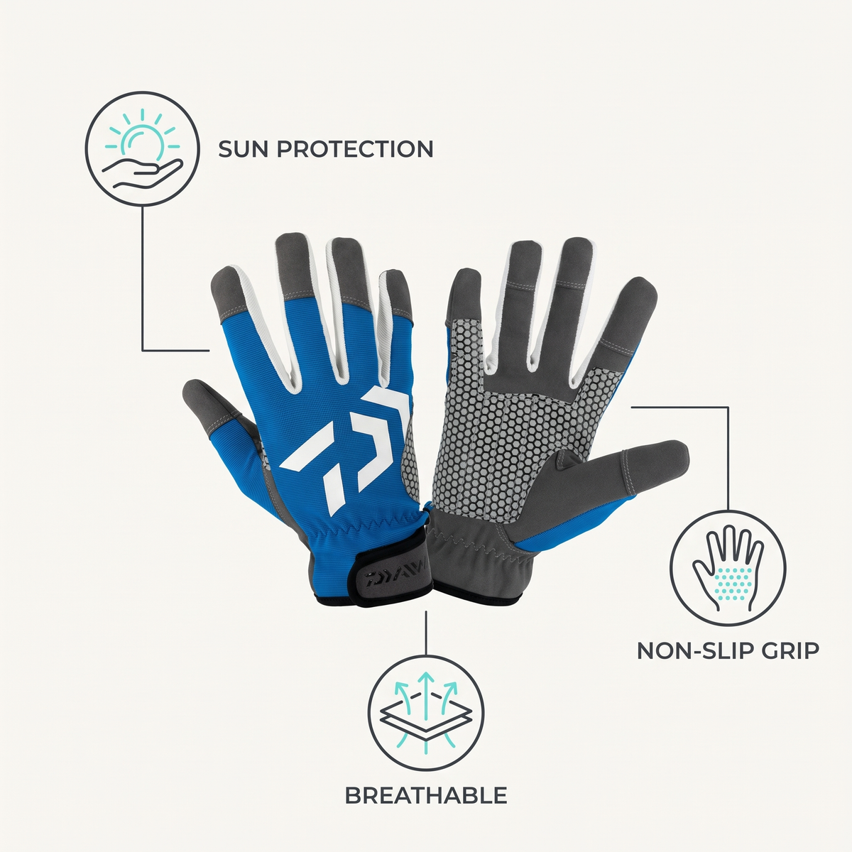 Offshore Fishing Gloves — Blue — features