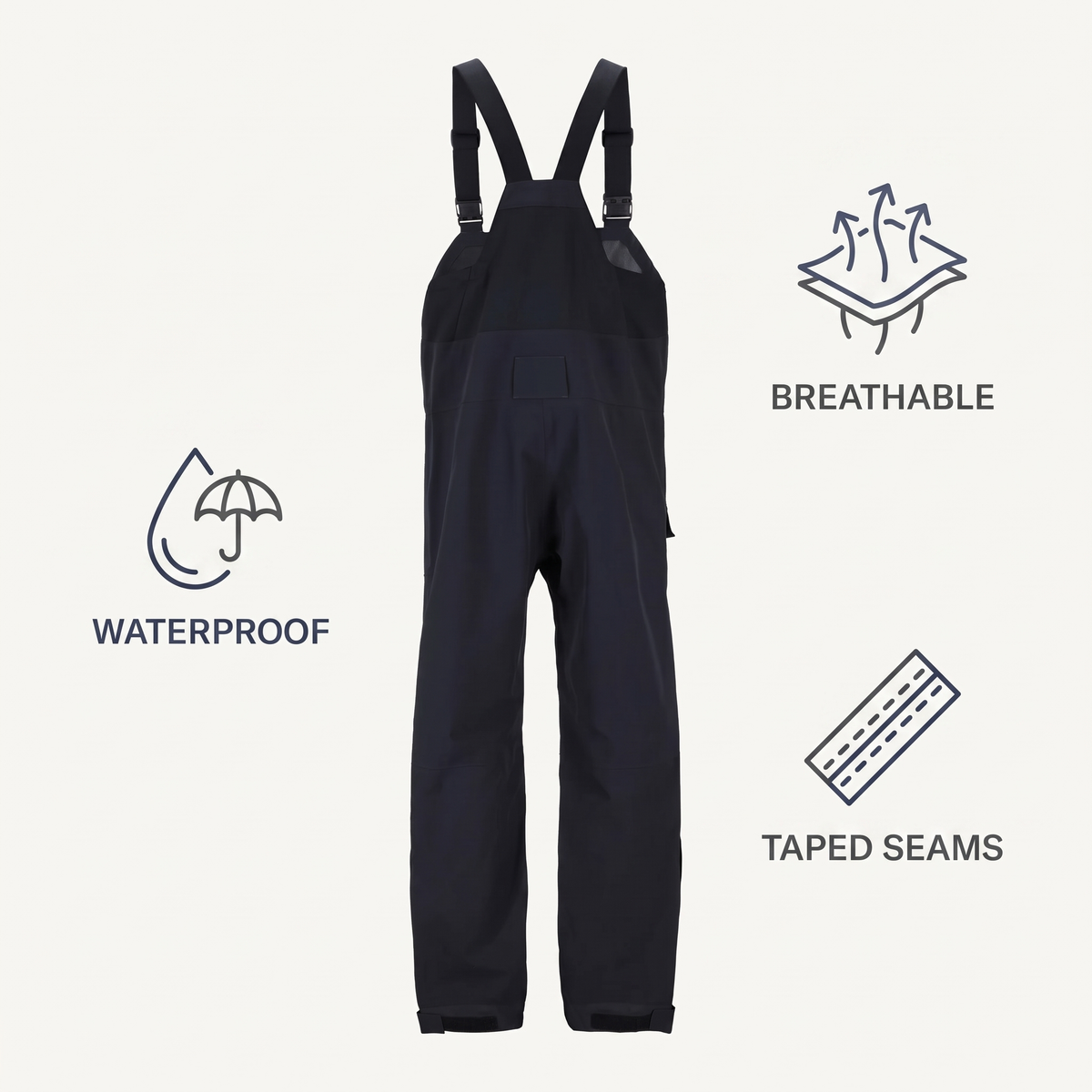Waterproof Wading Bib — Black — features
