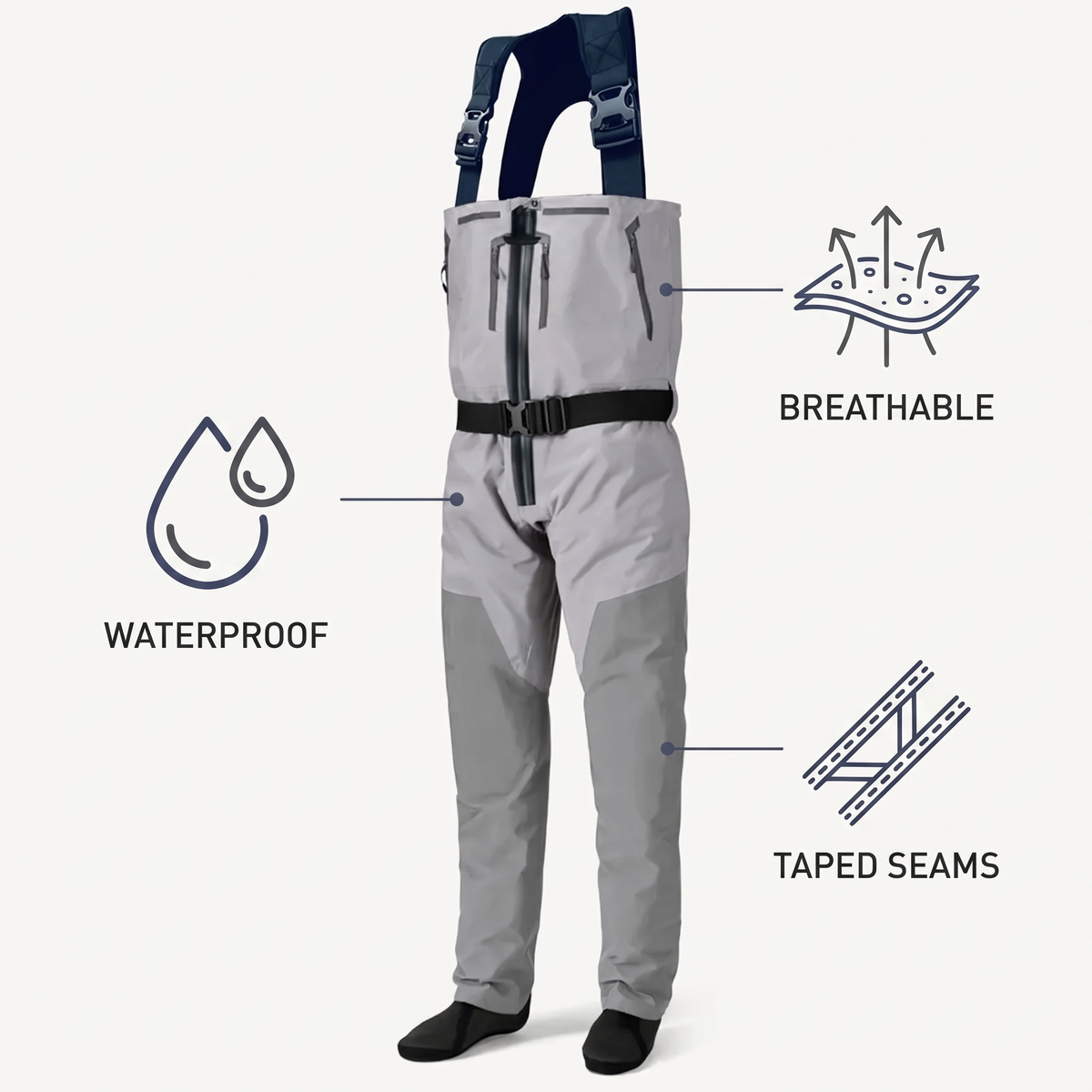 Zip-Front Breathable Chest Waders — features